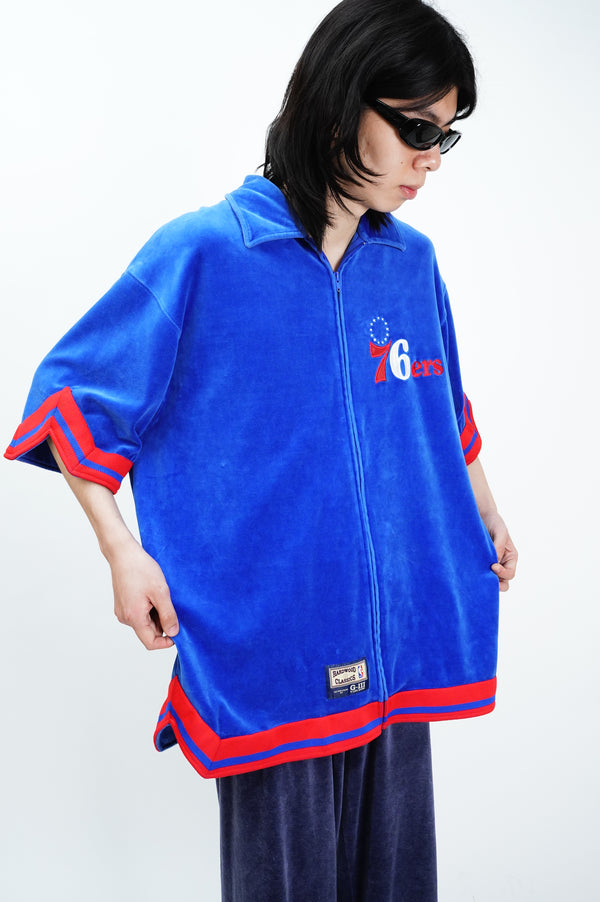 "HARD WOOD CLASSICS" -"Philadelphia 76ers" S/S Zip Shirt-