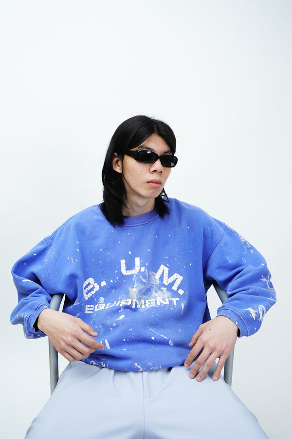 90's "b.u.m. equipment" -Logo Printed Wide Sweat Shirt (Paint)-