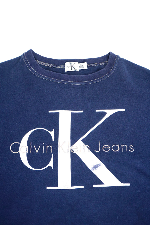90’s "Calvin Klein" -Logo Embroidery/Printed Crew Neck Sweat Shirt-