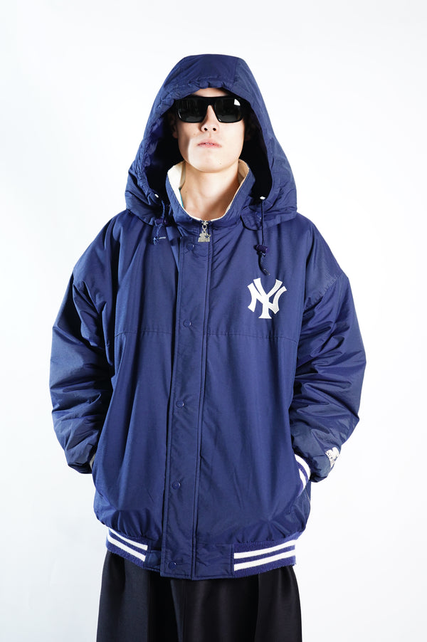 "STARTER" -"YANKEES" POLY/NYLON Padding Studium Jumper(WITH HOOD)-