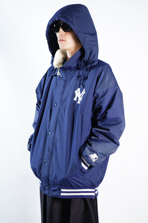 "STARTER" -"YANKEES" POLY/NYLON Padding Studium Jumper(WITH HOOD)-
