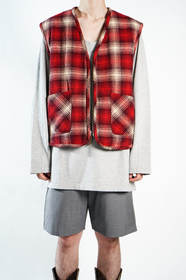 90's "BANANA REPUBLIC" -Ombre Check Pattern Boa Liner Vest-