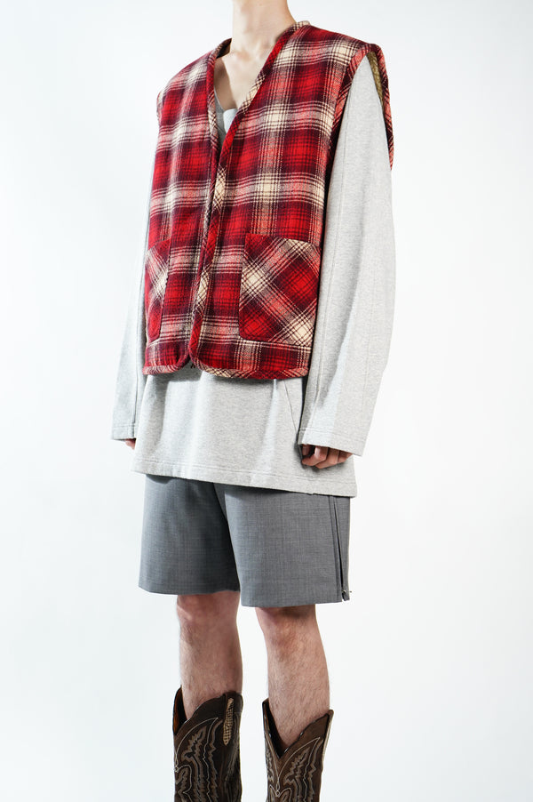 90's "BANANA REPUBLIC" -Ombre Check Pattern Boa Liner Vest-