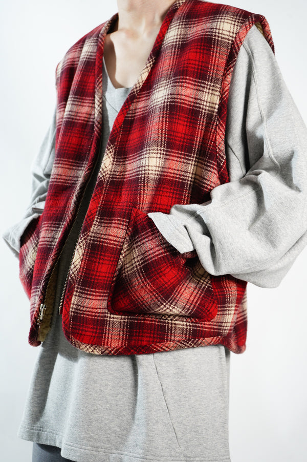 90's "BANANA REPUBLIC" -Ombre Check Pattern Boa Liner Vest-