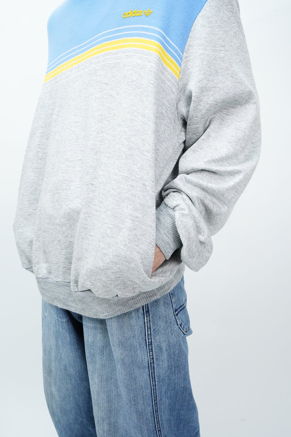 80’s "adidas" -Logo Flocky Printed Crew Neck Sweat Shirt-