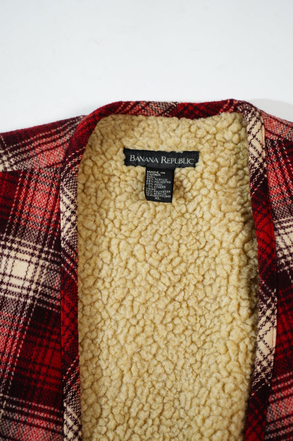 90's "BANANA REPUBLIC" -Ombre Check Pattern Boa Liner Vest-