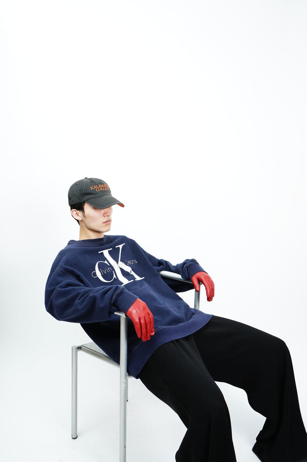 90’s "Calvin Klein" -Logo Embroidery/Printed Crew Neck Sweat Shirt-