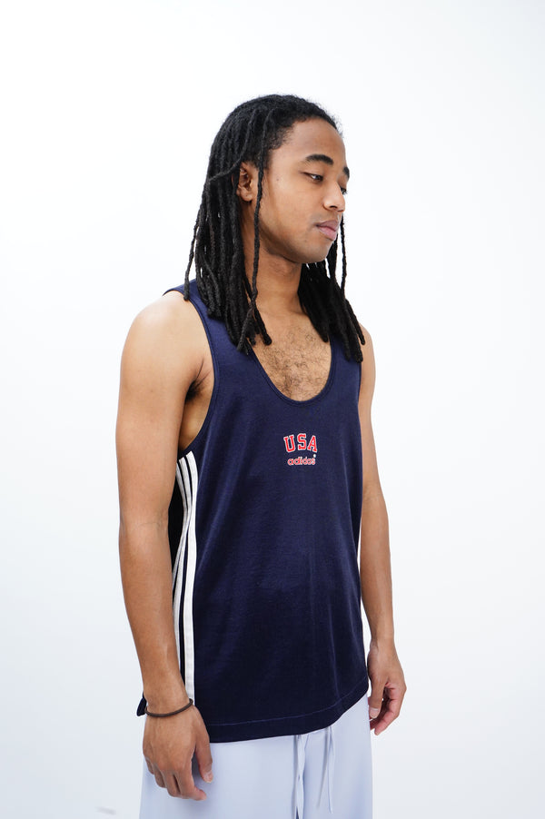 80's "adidas" -"USA" Logo Print Tank Top-