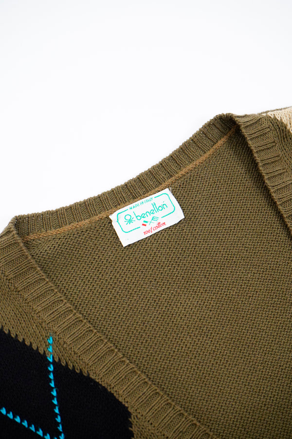 80's "benetton" -Argyle Pattern Cotton Knit Vest-
