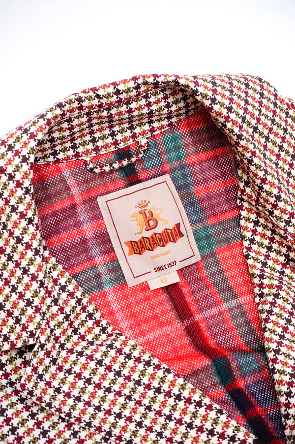 "BARACUTA" -Hounds Tooth Pattern Soutien Collar Coat-