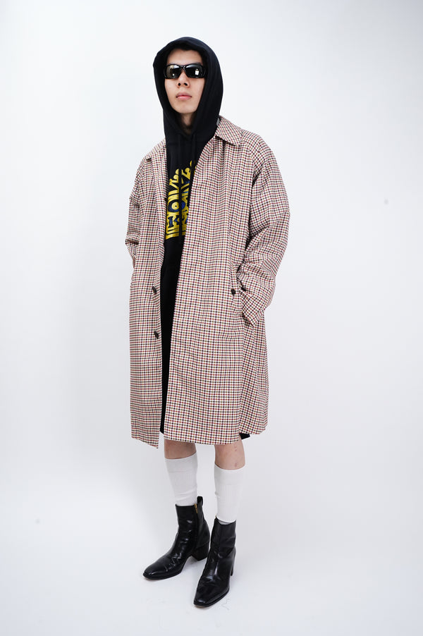 "BARACUTA" -Hounds Tooth Pattern Soutien Collar Coat-