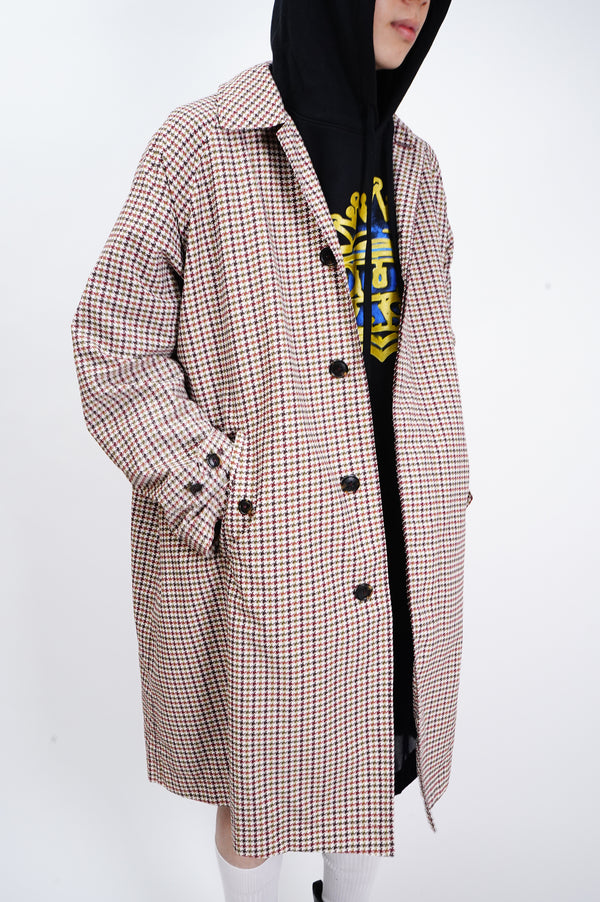 "BARACUTA" -Hounds Tooth Pattern Soutien Collar Coat-