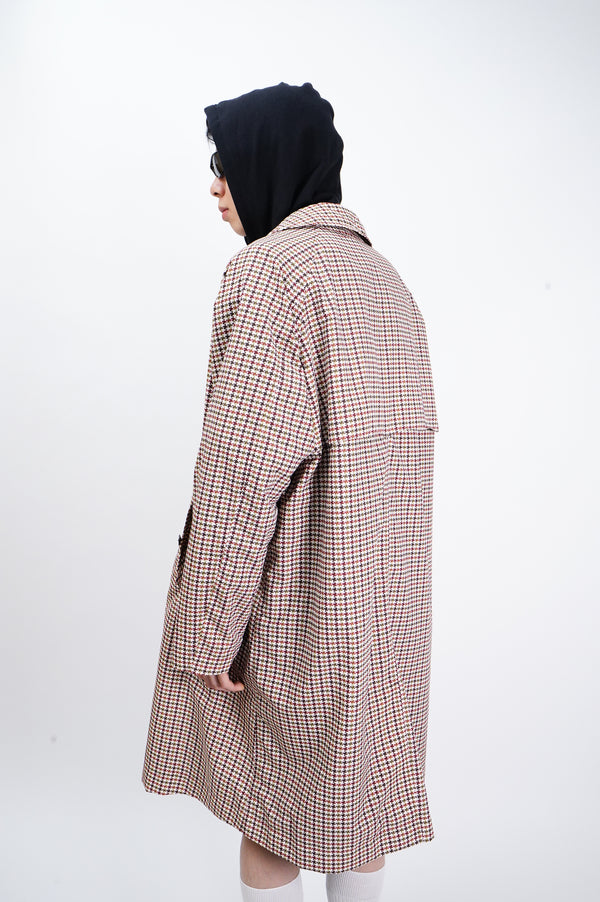 "BARACUTA" -Hounds Tooth Pattern Soutien Collar Coat-