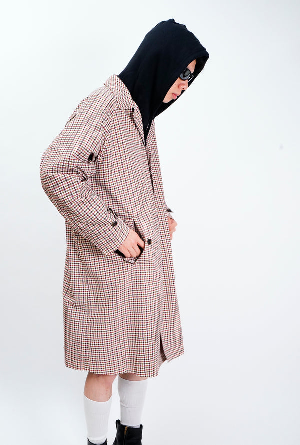 "BARACUTA" -Hounds Tooth Pattern Soutien Collar Coat-