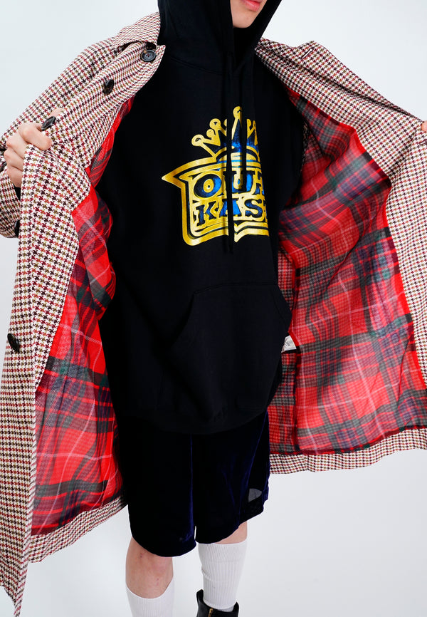 "BARACUTA" -Hounds Tooth Pattern Soutien Collar Coat-