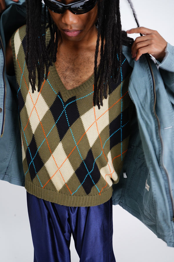 80's "benetton" -Argyle Pattern Cotton Knit Vest-