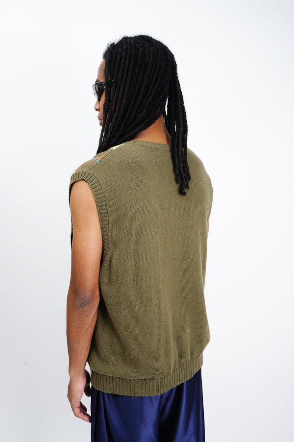 80's "benetton" -Argyle Pattern Cotton Knit Vest-
