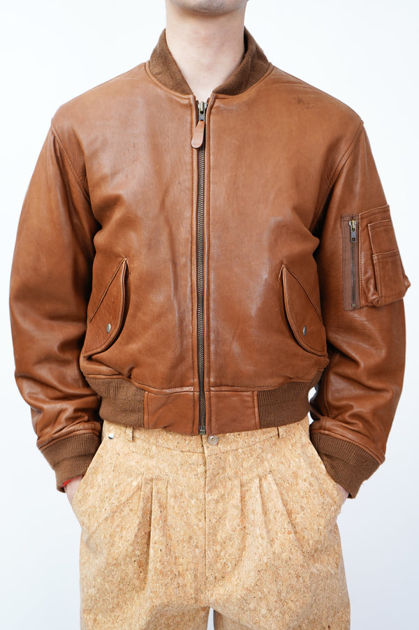 90's "POLO by Ralph Lauren" -"MA-1 Type" Leather Flight Jacket-
