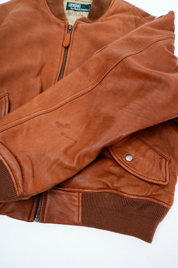 90's "POLO by Ralph Lauren" -"MA-1 Type" Leather Flight Jacket-