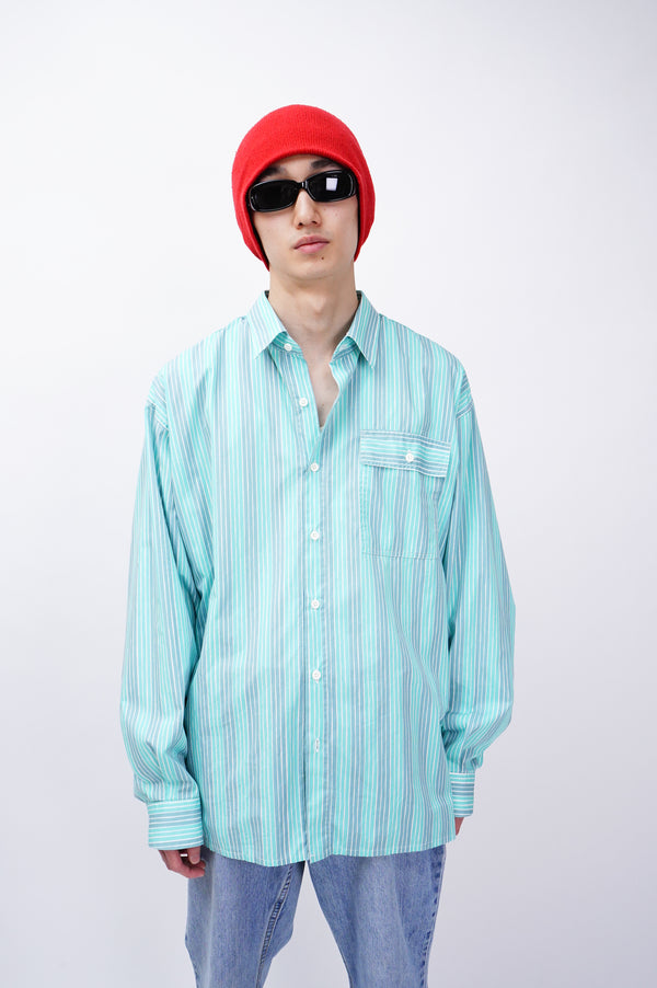 80's "marimekko" -Stripe Pattern L/S Shirts-