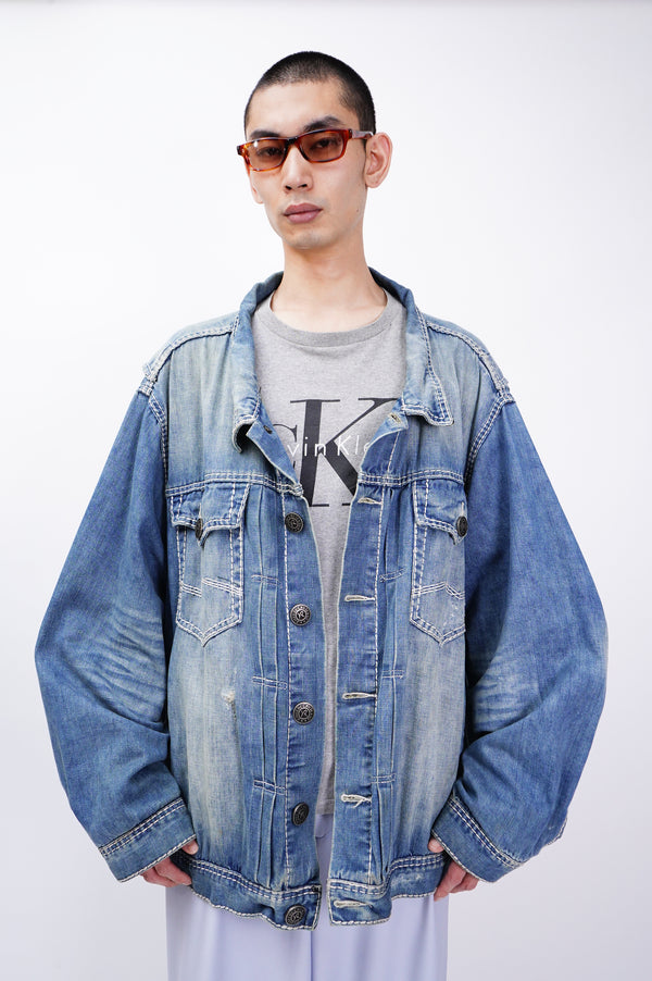 90's "RIVET DE CRU" -Stitch Design Denim Trucker Jacket-