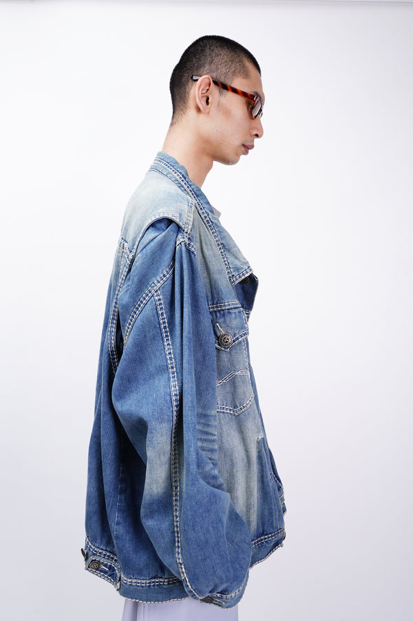 90's "RIVET DE CRU" -Stitch Design Denim Trucker Jacket-