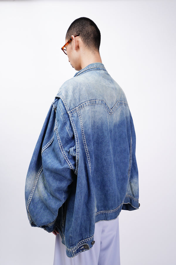 90's "RIVET DE CRU" -Stitch Design Denim Trucker Jacket-