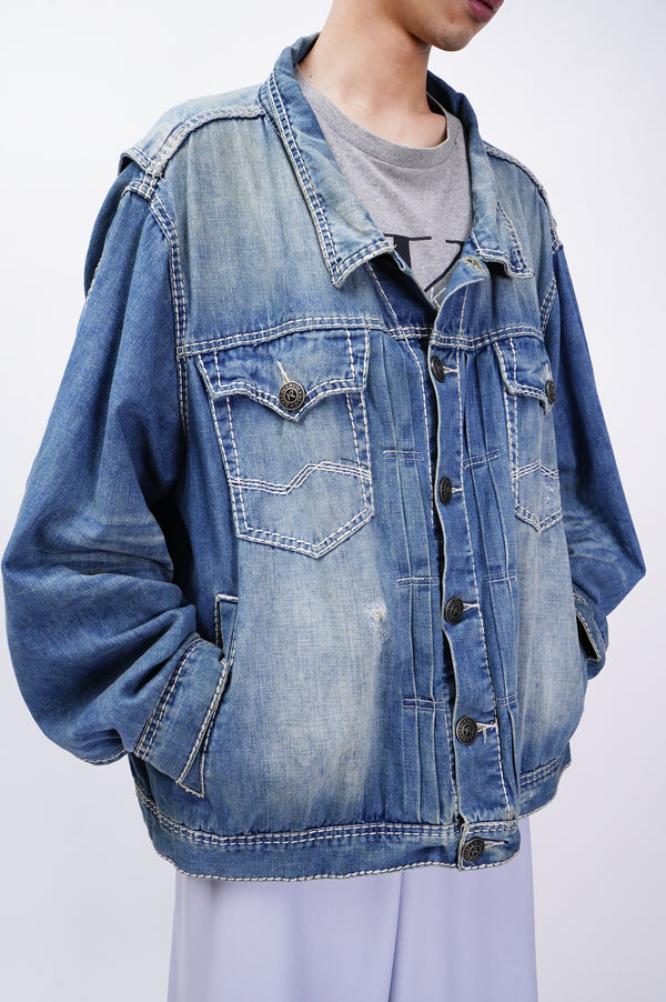 90's "RIVET DE CRU" -Stitch Design Denim Trucker Jacket-