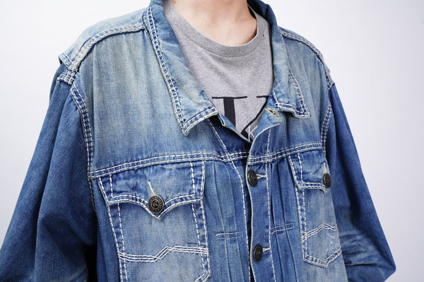 90's "RIVET DE CRU" -Stitch Design Denim Trucker Jacket-