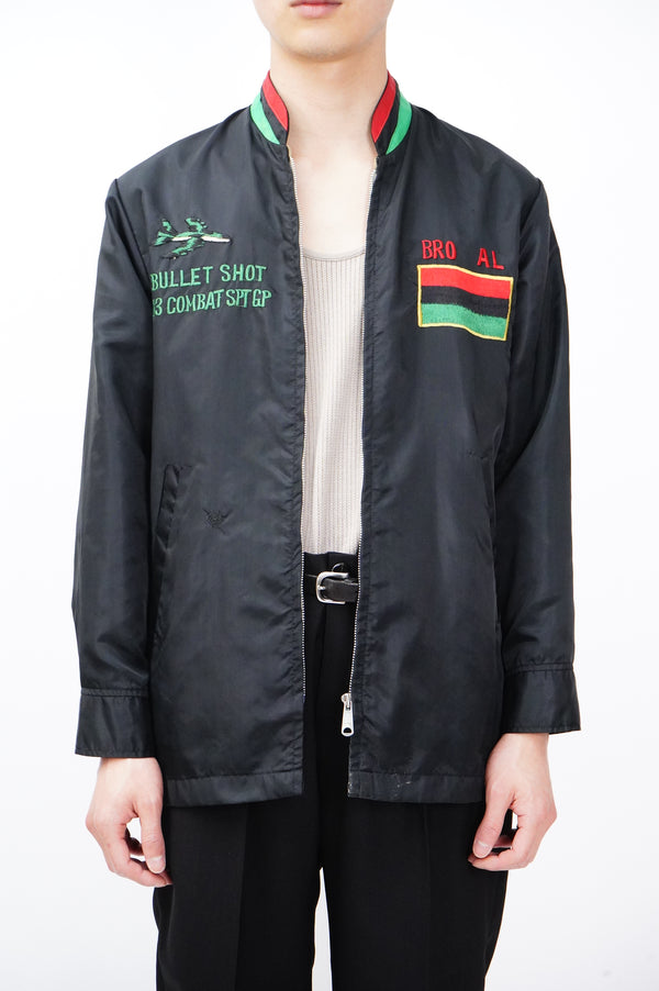 70's "UNKNOWN" -"ANDERSEN A.F.B." Black Power Embroidery Nylon Jacket-
