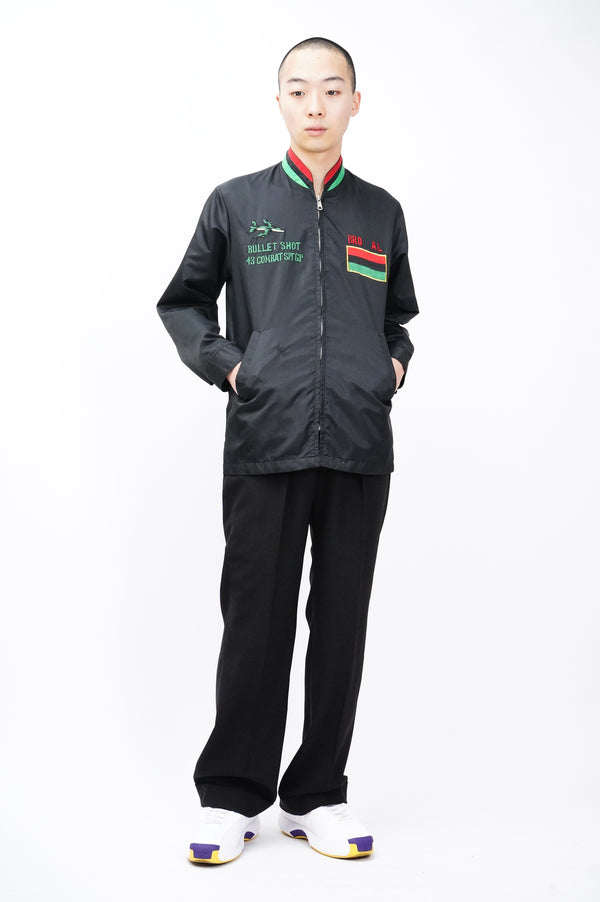 70's "UNKNOWN" -"ANDERSEN A.F.B." Black Power Embroidery Nylon Jacket-