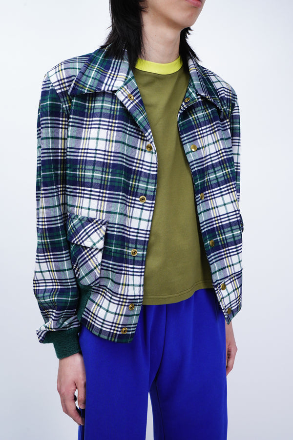 70's "UNKNOWN" -Check Pattern Polyester Jacket-