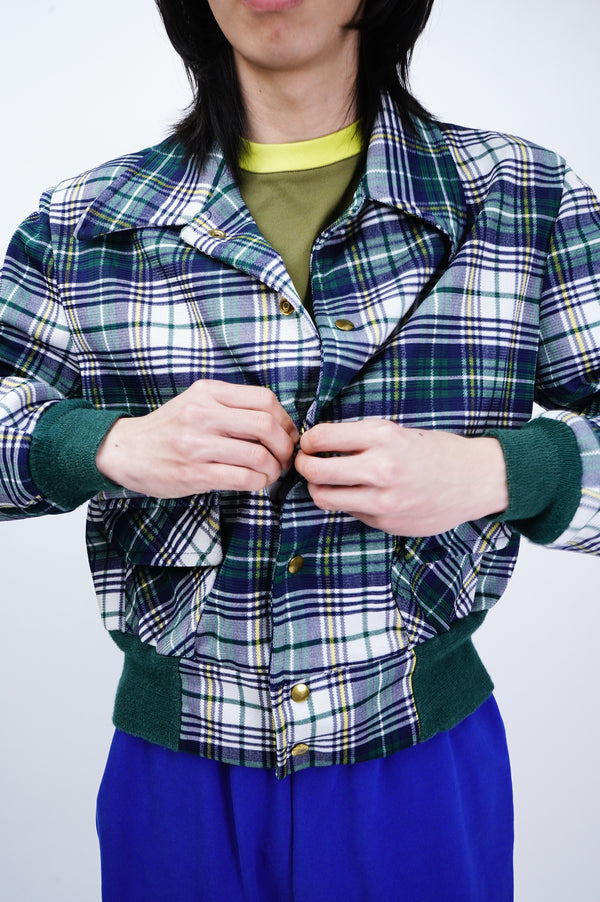 70's "UNKNOWN" -Check Pattern Polyester Jacket-
