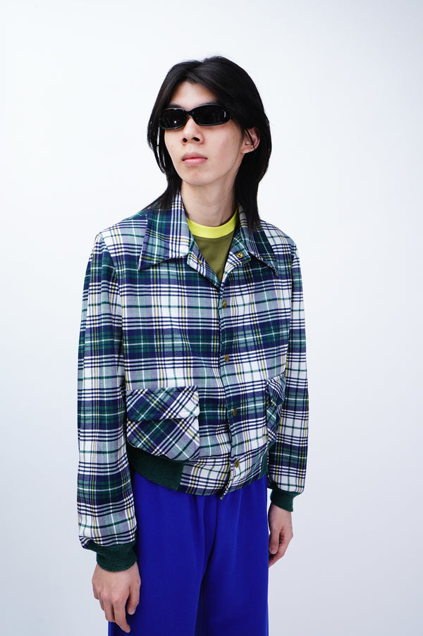 70's "UNKNOWN" -Check Pattern Polyester Jacket-