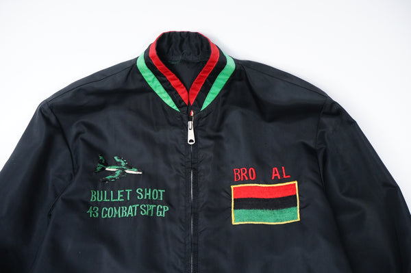 70's "UNKNOWN" -"ANDERSEN A.F.B." Black Power Embroidery Nylon Jacket-