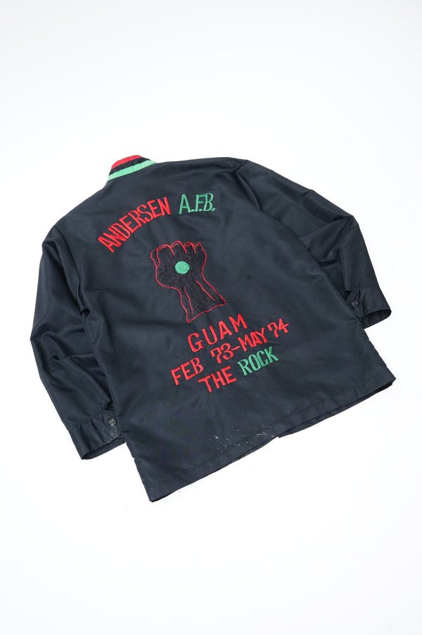70's "UNKNOWN" -"ANDERSEN A.F.B." Black Power Embroidery Nylon Jacket-