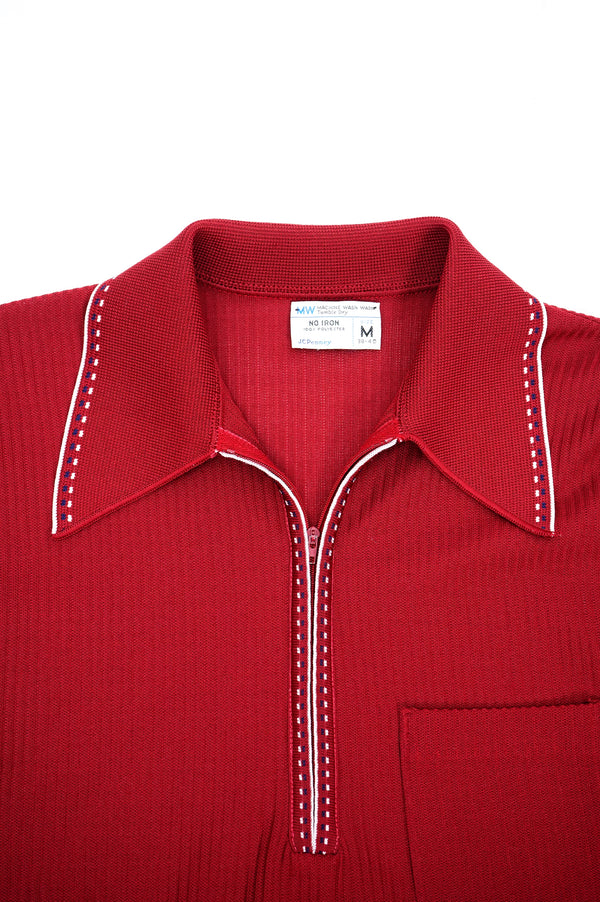 70's "JC Penny" -Half-Zip Polyester L/S Polo Shirt-