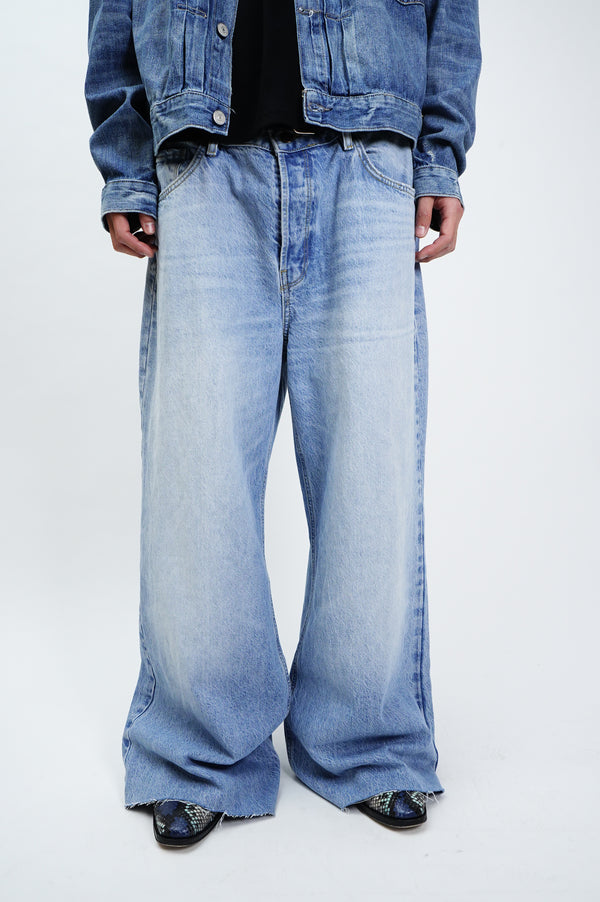 "UNKNOWN" -Cut Off Baggy Denim-