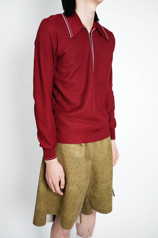 70's "JC Penny" -Half-Zip Polyester L/S Polo Shirt-