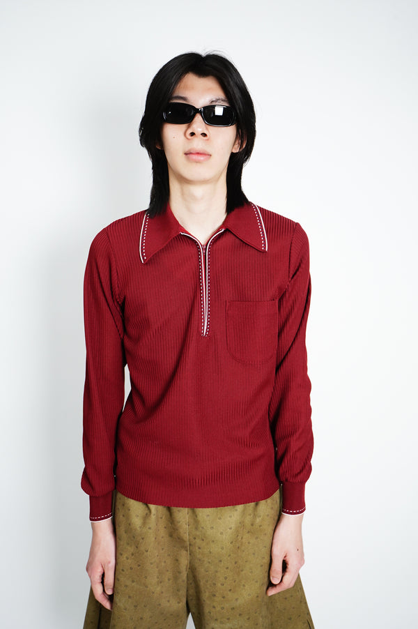 70's "JC Penny" -Half-Zip Polyester L/S Polo Shirt-