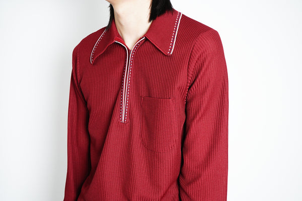 70's "JC Penny" -Half-Zip Polyester L/S Polo Shirt-