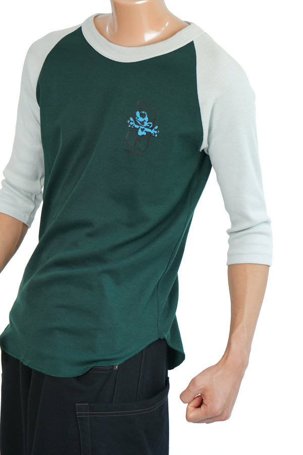80`s "UNKNOWN" -Smurf Logo Printed Three-quarter Tee -