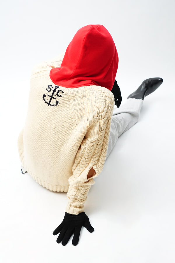 -KNITTED WOOL HOODED CABLE JUMPER-