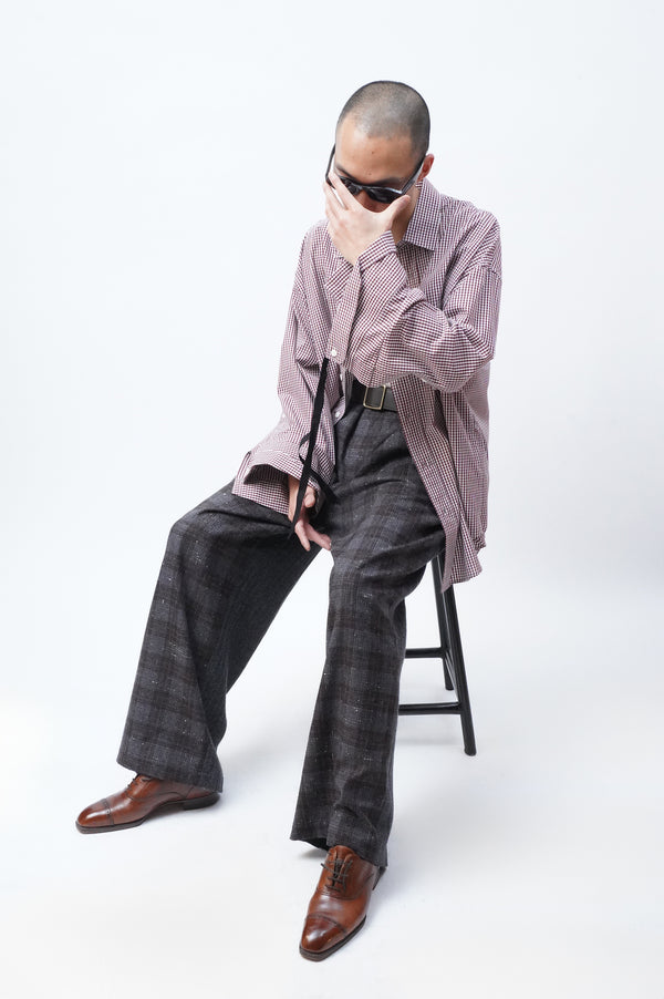 -DEAD STOCK LIMITED RARE VINTAGE FABRIC 1TUCK WIDE TROUSERS-