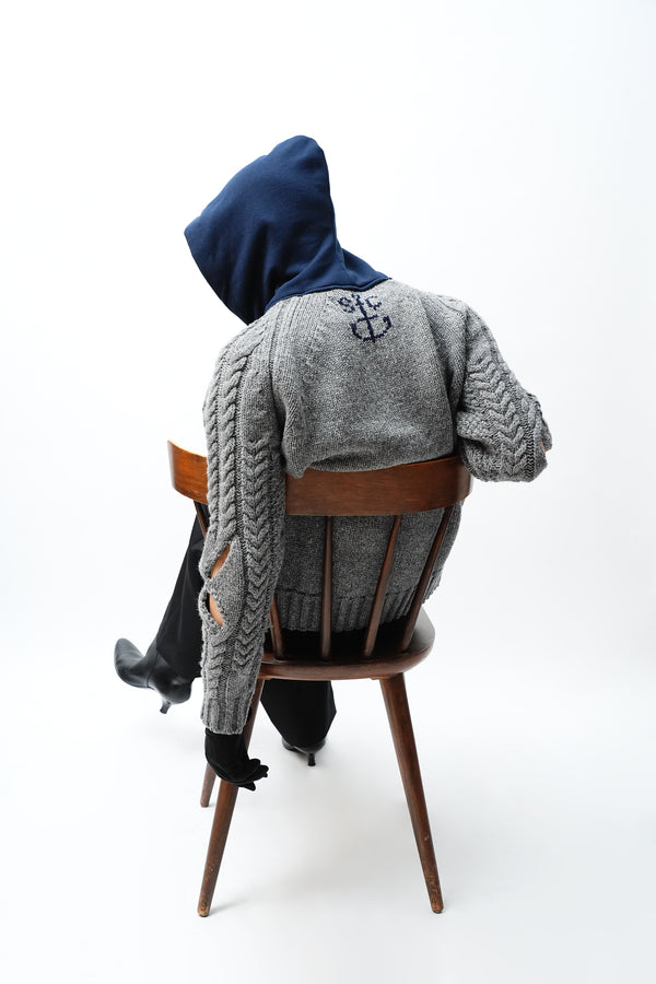 -KNITTED WOOL HOODED CABLE JUMPER-