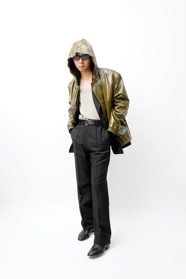 -BRIGHAM LEATHER HOODED JACKET-