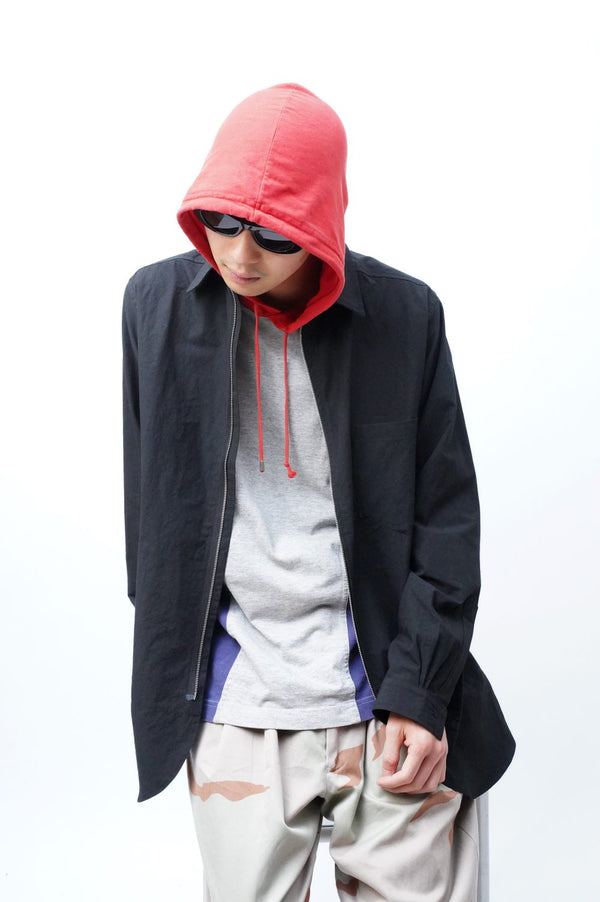 2000's "MARITHE FRANCOIS GIRBAUD" -Panel Switch Design Hooded T-Shirt-