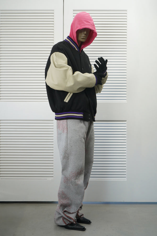 90's "MTV" -Leather/Melton Stadium Jacket-