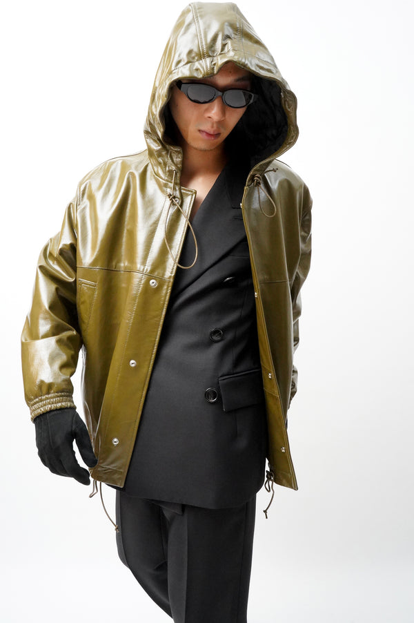 -BRIGHAM LEATHER HOODED JACKET-