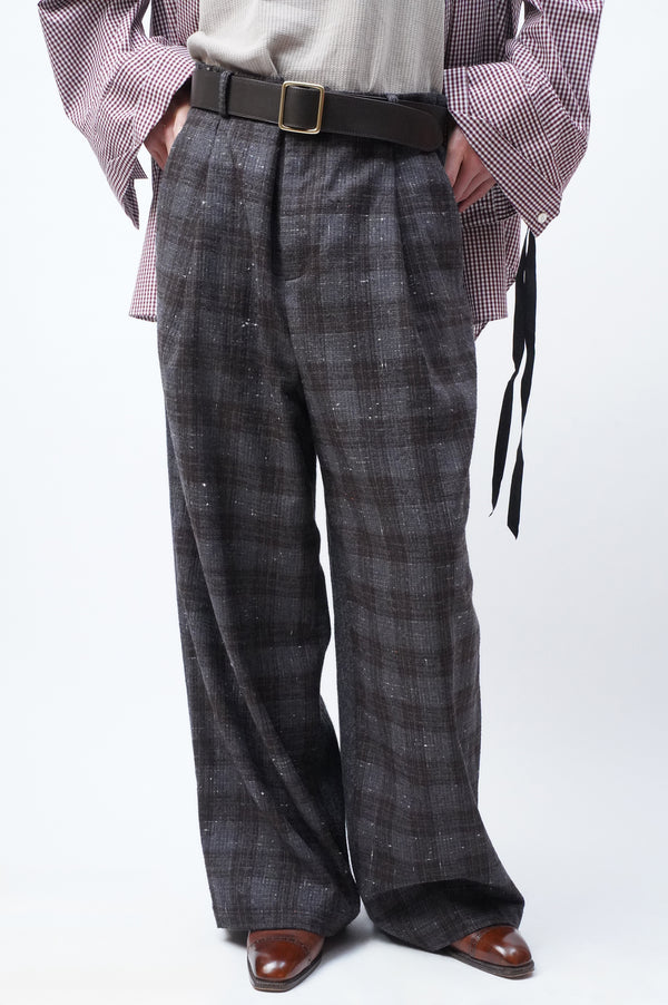 -DEAD STOCK LIMITED RARE VINTAGE FABRIC 1TUCK WIDE TROUSERS-